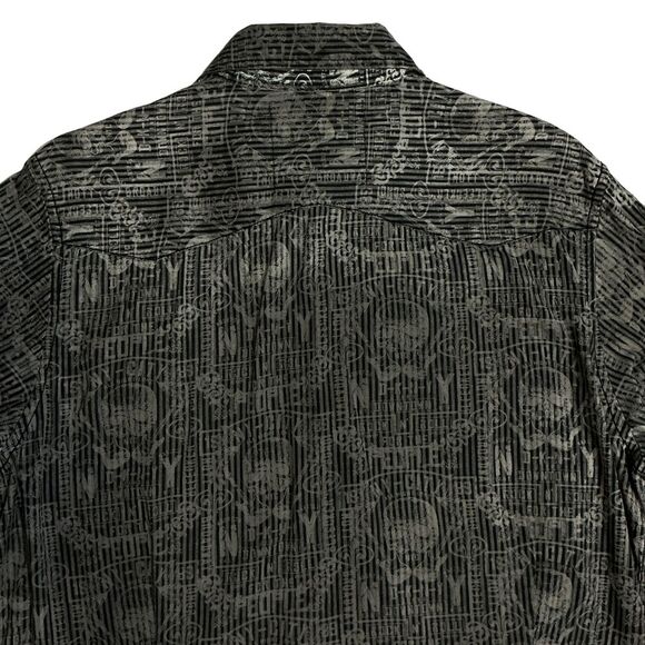 DKNY Men's Button-Front Shirt Size Medium Long Sleeves Black Gray Skull Guitars - Picture 5 of 8